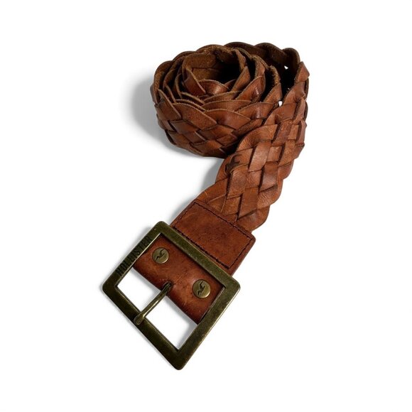 Hollister Women’s Braided Leather Belt M/L Brown Boho Western Casual Adjustable - Picture 1 of 7